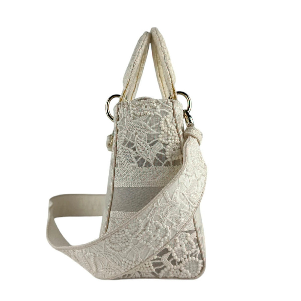 Dior Christian Lady White Bag Canvas Gold Shoulder  Ivory Delight